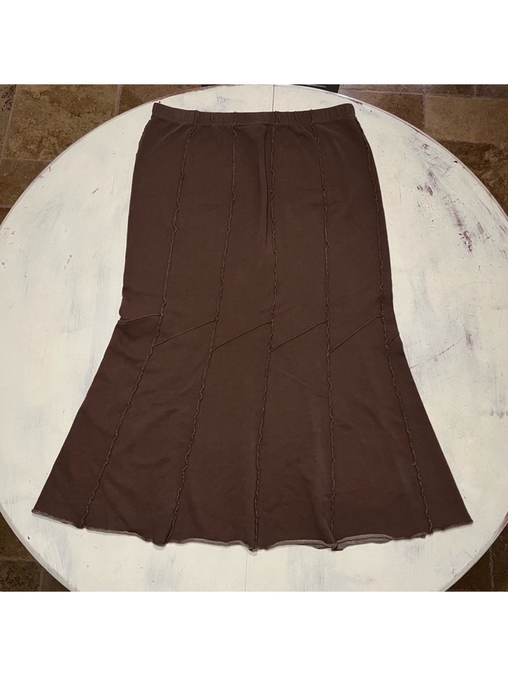 Wild Palms Boho Reverse Seam Maxi Skirt Vintage Cottagecore Flared Brown XL